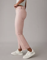 Pantalon court à jambe semi-évasée taille haute en cuir végétalien AE