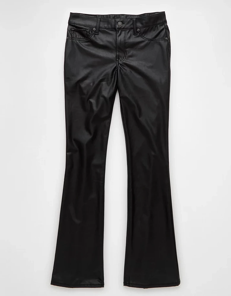 Pantalon à jambe semi-évasée classique en cuir végétalien extensible AE