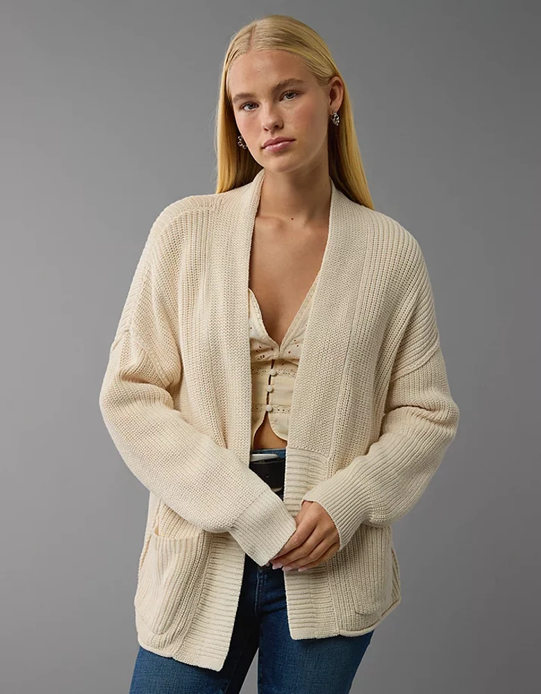 AE Open Front Shaker-Stitch Cardigan