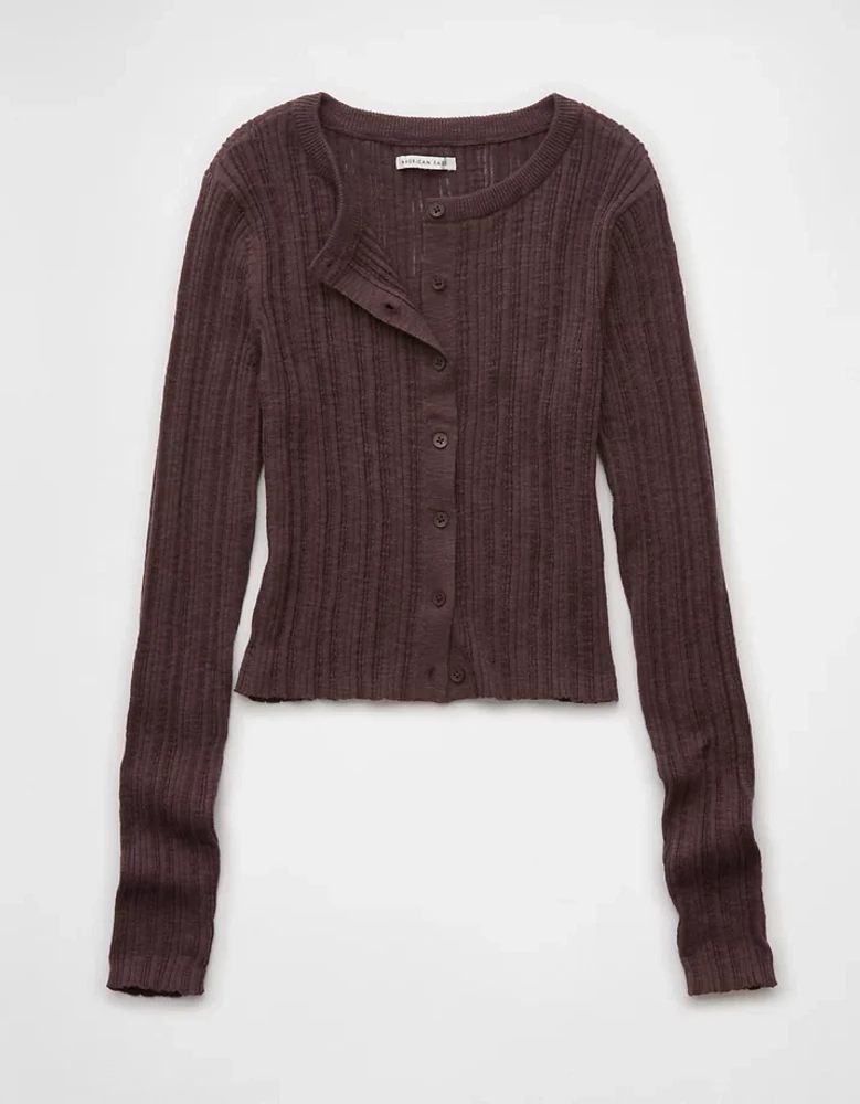 AE Ribbed Crew Neck Cardigan