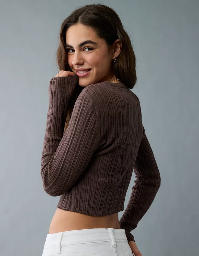 AE Ribbed Crew Neck Cardigan