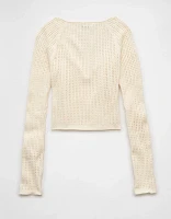 AE Crochet Long-Sleeve Keyhole Top