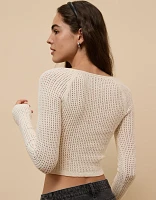 AE Crochet Long-Sleeve Keyhole Top