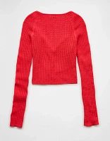 AE Crochet Long-Sleeve Keyhole Top