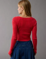 AE Crochet Long-Sleeve Keyhole Top