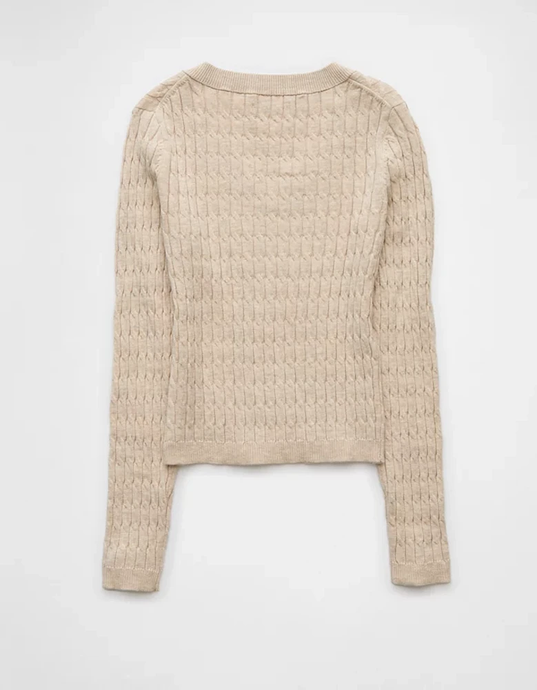 AE Fitted Cable Knit V-Neck Sweater