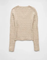 AE Fitted Cable Knit V-Neck Sweater