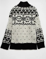 AE Oversized Quarter Snap Mock Neck Fairisle Sweater