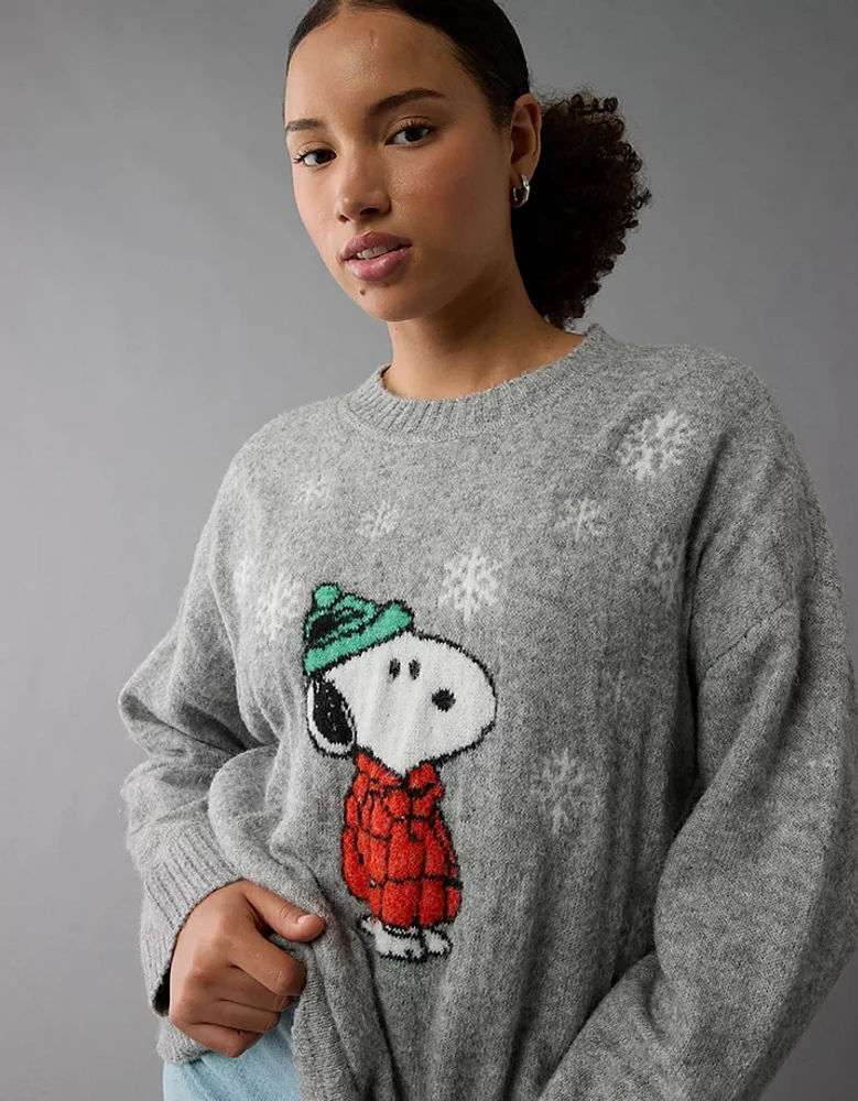 AE Whoa So Soft Oversized Snoopy Holiday Sweater