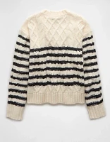 AE Striped Cable Knit Crew Neck Sweater