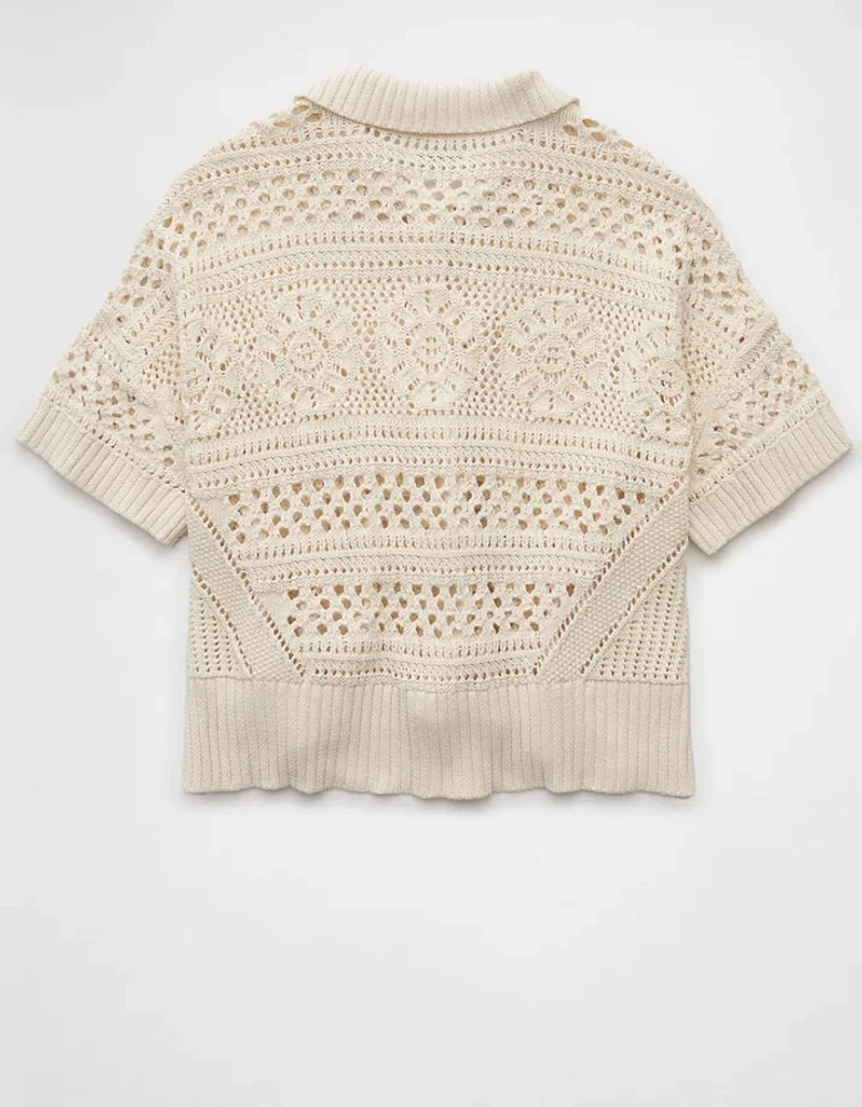 Polo en tricot crocheté à boutons AE