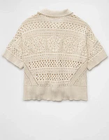 Polo en tricot crocheté à boutons AE