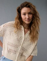 Polo en tricot crocheté à boutons AE