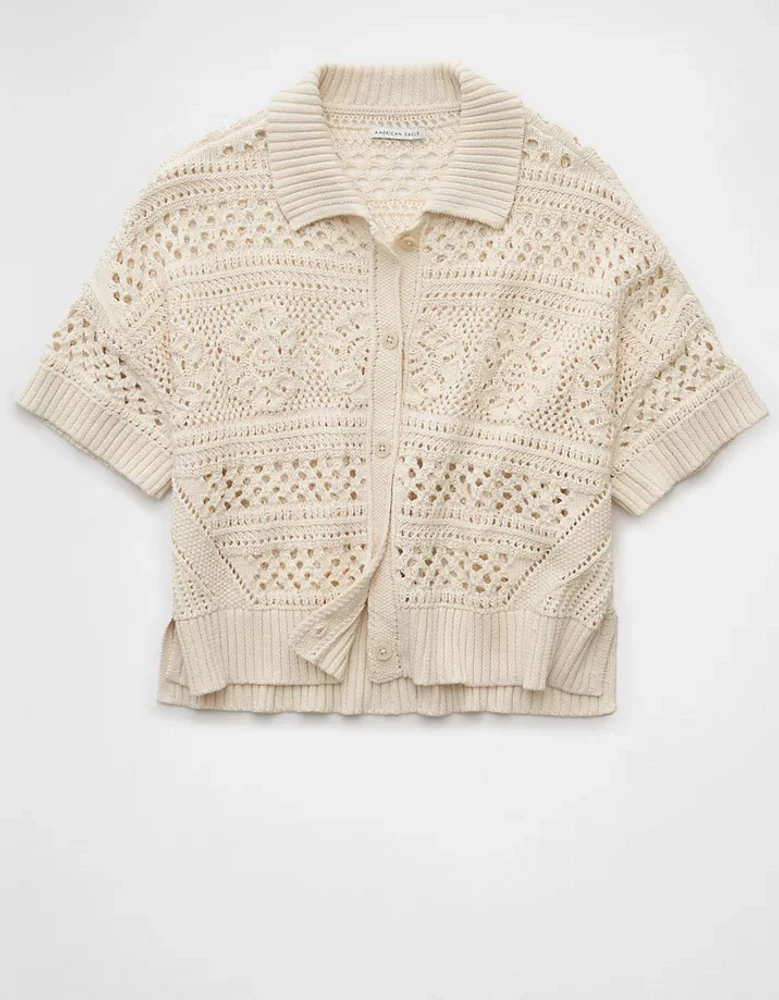 Polo en tricot crocheté à boutons AE