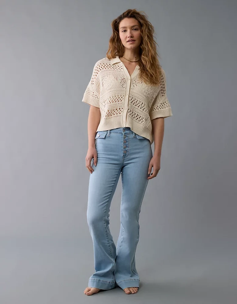 Polo en tricot crocheté à boutons AE