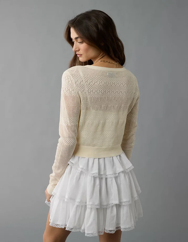 Cardigan à encolure en V motif pointelle AE