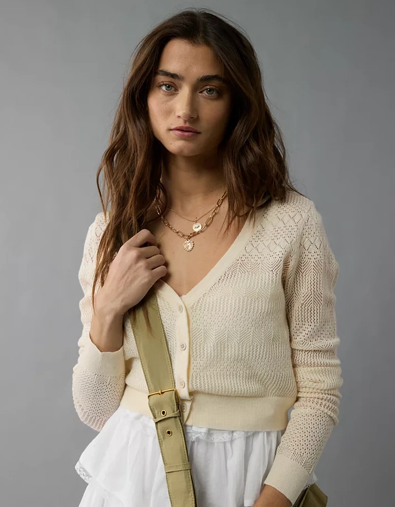 Cardigan à encolure en V motif pointelle AE