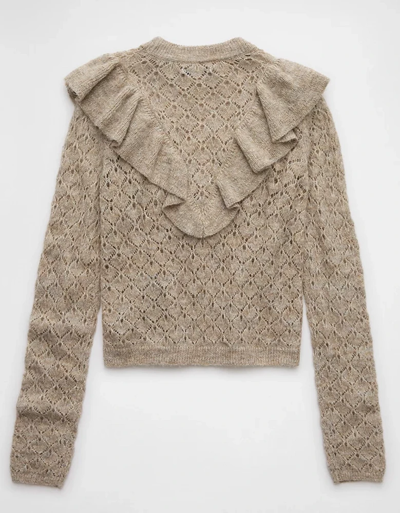 AE Wispy-Knit High Neck Ruffle Sweater