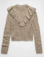 AE Wispy-Knit High Neck Ruffle Sweater