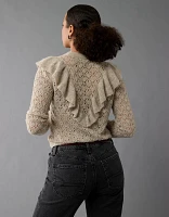 AE Wispy-Knit High Neck Ruffle Sweater