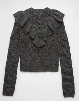 AE Wispy-Knit High Neck Ruffle Sweater