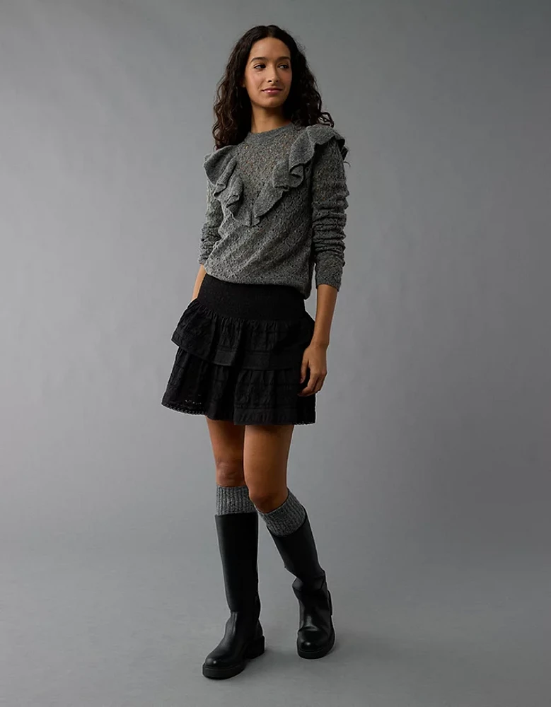 AE Wispy-Knit High Neck Ruffle Sweater