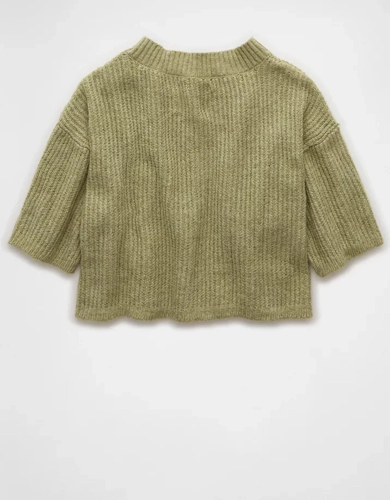 AE Short-Sleeve Crew Neck Cropped Cardigan