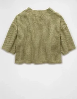 AE Short-Sleeve Crew Neck Cropped Cardigan
