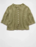 AE Short-Sleeve Crew Neck Cropped Cardigan