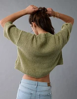 AE Short-Sleeve Crew Neck Cropped Cardigan