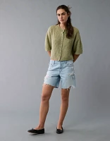 AE Short-Sleeve Crew Neck Cropped Cardigan