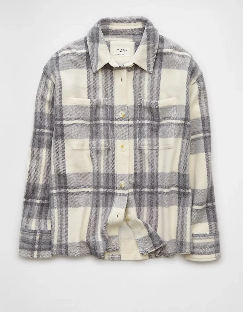 AE Fleece Plaid Shacket