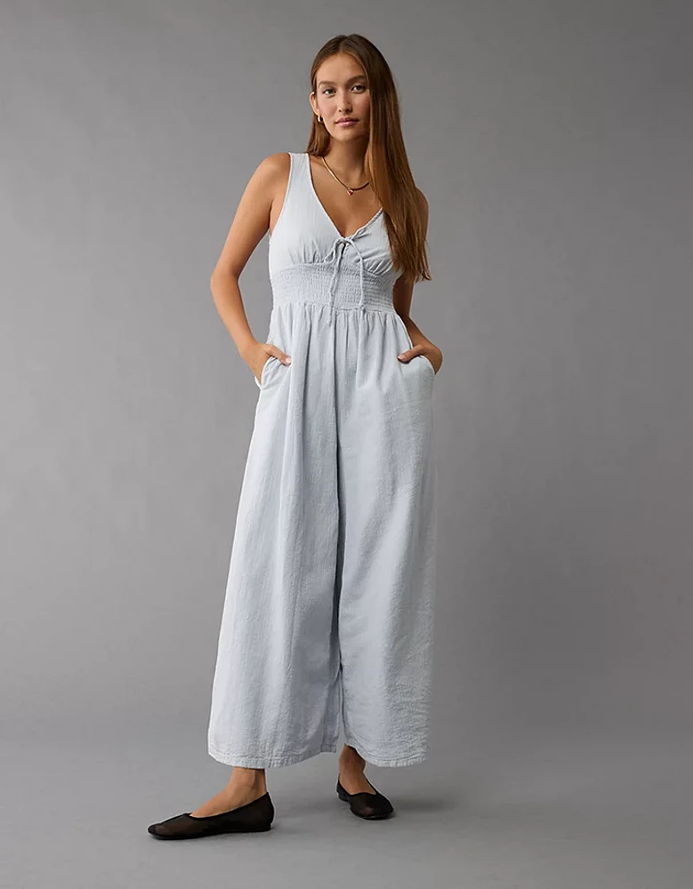 AE Smocked Bodice V-Neck Jumpsuit