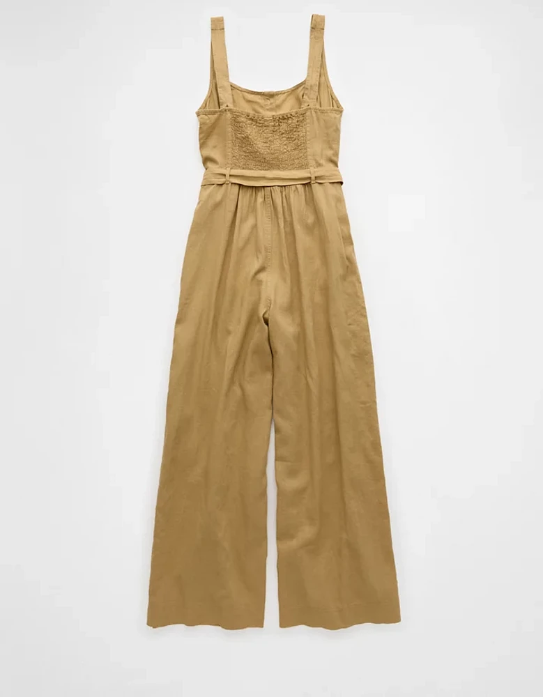 AE Linen-Blend Button-Up Jumpsuit