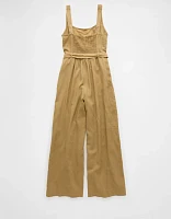 AE Linen-Blend Button-Up Jumpsuit