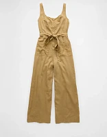 AE Linen-Blend Button-Up Jumpsuit