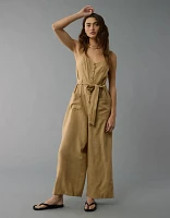 AE Linen-Blend Button-Up Jumpsuit