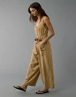 AE Linen-Blend Button-Up Jumpsuit