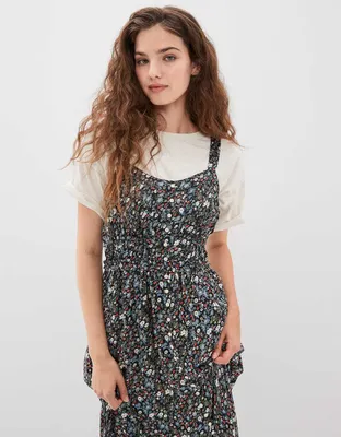 AE Button-Front Floral Midi Dress