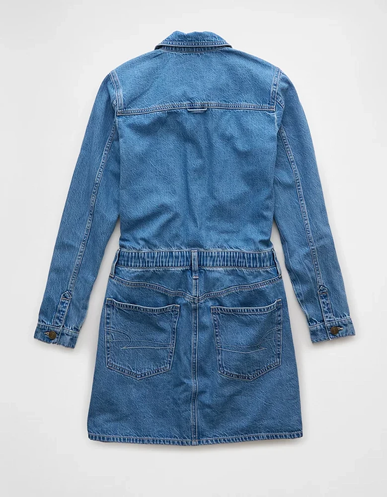 AE Long-Sleeve Denim Button-Up Mini Dress