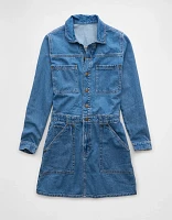 AE Long-Sleeve Denim Button-Up Mini Dress