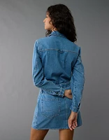 AE Long-Sleeve Denim Button-Up Mini Dress