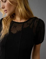 AE Puff Sleeve Lace Bow Mini Dress