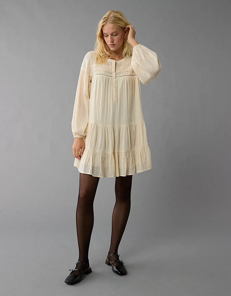 AE Long-Sleeve Tiered Flowy Shirt Dress