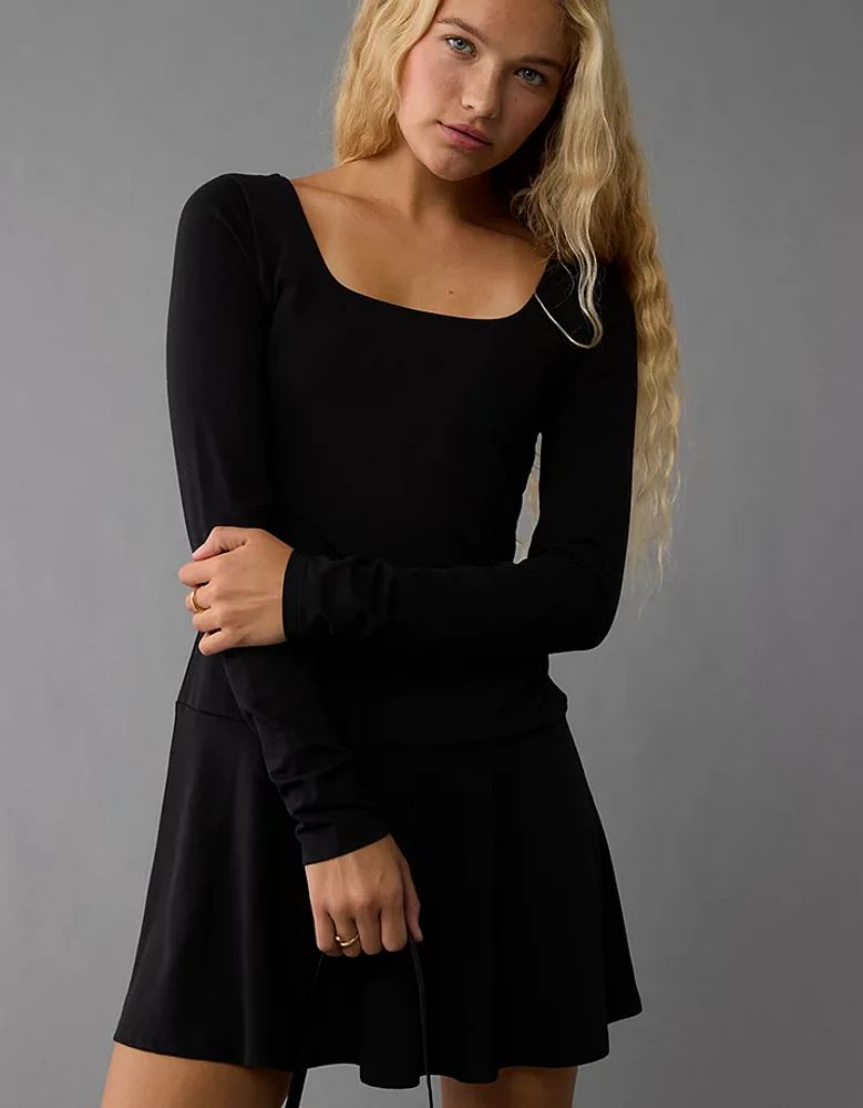 AE Knit Square Neck Drop Waist Mini Dress