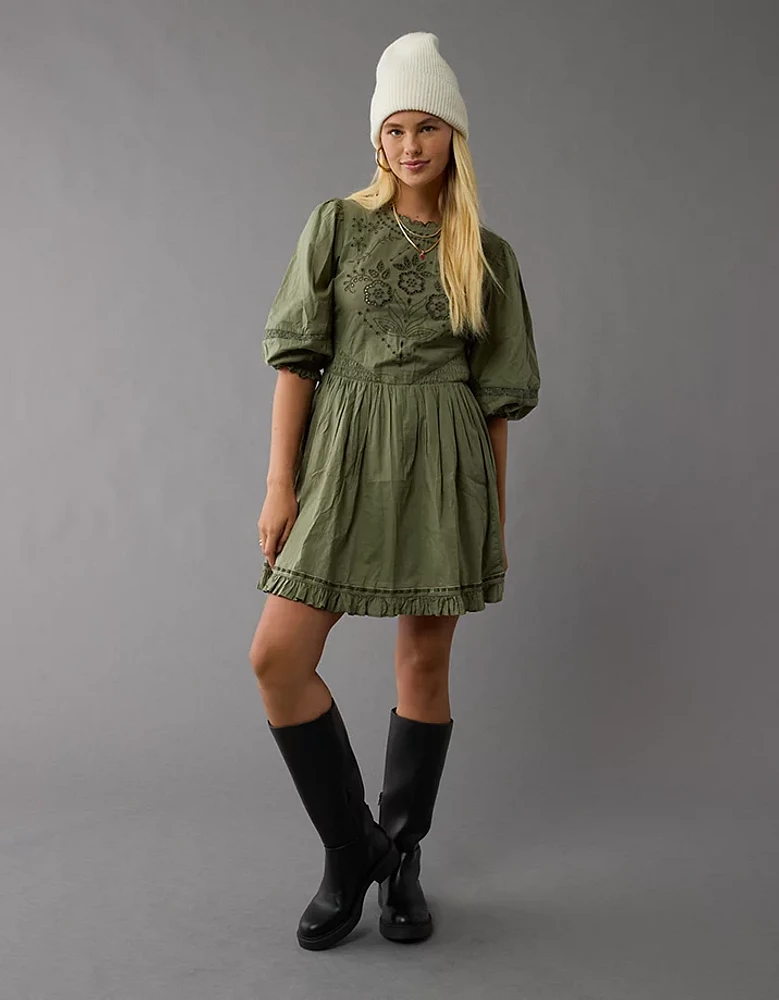 AE Embroidered Puff Sleeve Mini Dress