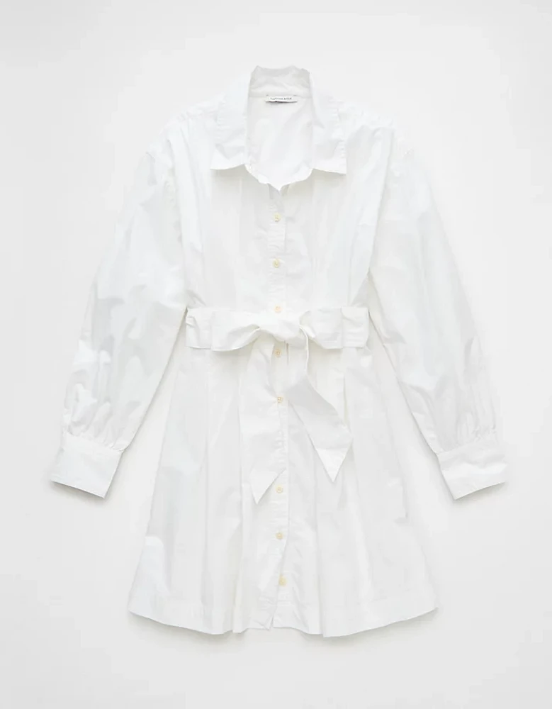 AE Long-Sleeve Pleated Mini Shirt Dress