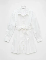 AE Long-Sleeve Pleated Mini Shirt Dress