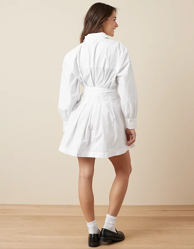 AE Long-Sleeve Pleated Mini Shirt Dress