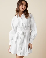 AE Long-Sleeve Pleated Mini Shirt Dress